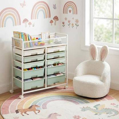 Craft Cart with Wheels, Stylish Rolling Craft Cart with 10 Drawers, Art Cart Organizer and Storage