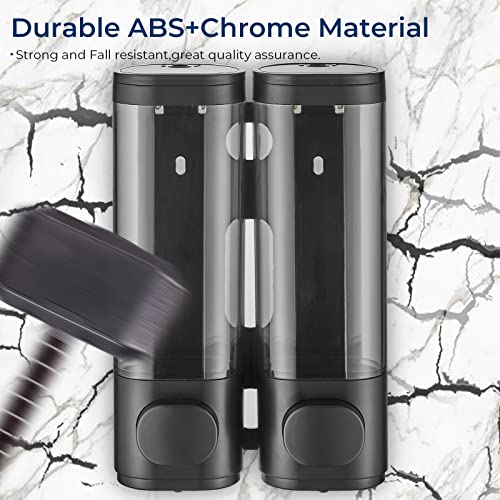 Pollock Shampoo and Conditioner Dispenser Wall Mounted, Shower Soap Dispenser 2 Chamber No Drill, Shampoo Dispenser for Shower, Body Wash Dispenser for Bathroom, Large Capacity, (Black 2 Chamber) - color: Black 2 Chamber