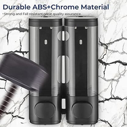 Pollock Shampoo and Conditioner Dispenser Wall Mounted, Shower Soap Dispenser 2 Chamber No Drill, Shampoo Dispenser for Shower, Body Wash Dispenser for Bathroom, Large Capacity, (Black 2 Chamber) - color: Black 2 Chamber