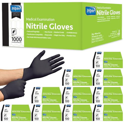 Inspire Black Nitrile Disposable Gloves | 4.5 Nitrile Disposable Safety Medical Cooking Cleaning Gloves - size: Small, style: Black - Case of 1000