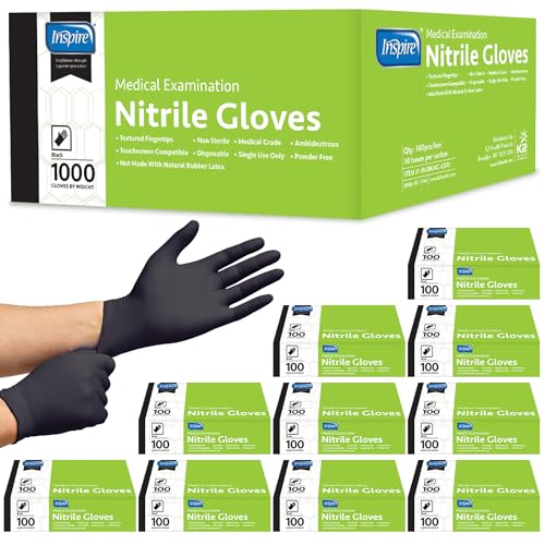 Inspire Black Nitrile Disposable Gloves | 4.5 Nitrile Disposable Safety Medical Cooking Cleaning Gloves - size: X-Large, style: Black - Case of 1000