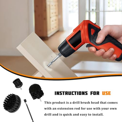 4PCS/Set Car Drill Brush Attachment Set, Vehicle Drill Scrub Brushes Kit with Extended Long Rod, Automotive Power Cleaning Scrubber Accessories, Universal for SUV, Sedan, Truck (Black) - color: Black