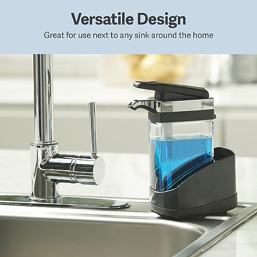 Casabella Sink Sider Solo Kitchen Soap Pump and Sponge Caddy, Black/Chrome - 2-in-1 Soap and Sponge Caddy, One-Hand Soap Dispensing, Ergonomic Design, Easy to Refill and Clean, Efficient Size - color: Black/Chrome