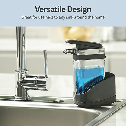 Casabella Sink Sider Solo Kitchen Soap Pump and Sponge Caddy, Black/Chrome - 2-in-1 Soap and Sponge Caddy, One-Hand Soap Dispensing, Ergonomic Design, Easy to Refill and Clean, Efficient Size - color: Black/Chrome
