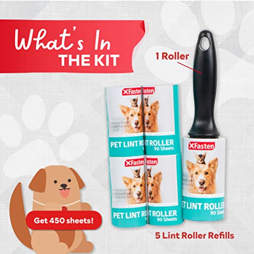 Pet Hair Lint Roller, 450 Sheets Furniture Lint Rollers for Pet Hair, 1 Heavy Duty Lint Roller for Clothes + 5 Sticky Lint Rollers Refills - Xfasten - size: 6 Piece Set