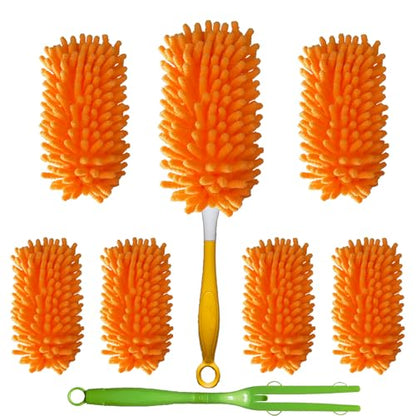 Reusable Duster for Swiffer, 6 Refills + 1 Handle, Orange | 360 Heavy Duty Duster Refill, Compatible with Swiffer Hand Dusters, For Dusting Furniture, Blinds, Ceiling Fans, Walls - size: 6 dusters + 1 Handle Orange