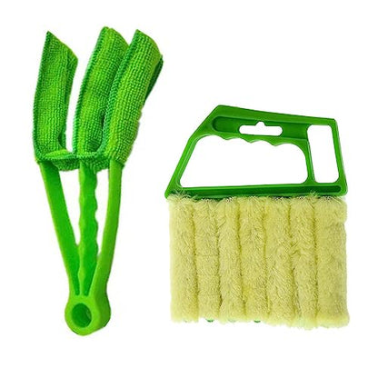 Blind Cleaner Duster Tool, 7 Finger & 3 Finger Window Venetian Blind Brushes, Washable Mini Cleaner Brush, Venetian Blinds Duster Brush for Window & Air Conditioner Fan, 2 Pack, Green, PP+Microfiber - color: Green