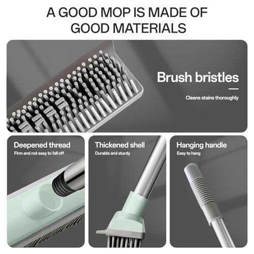 Rubber Broom with Hair Removal Gloves for Carpet Pet Hair Remover,50 inch Long Handled Fur Remover Rake,Portable Detailing Lint Brush,Pet Removal Fluff Carpet,Hardwood Floor,Tile,Green
