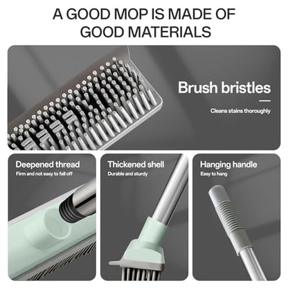 Rubber Broom with Hair Removal Gloves for Carpet Pet Hair Remover,50 inch Long Handled Fur Remover Rake,Portable Detailing Lint Brush,Pet Removal Fluff Carpet,Hardwood Floor,Tile,Green