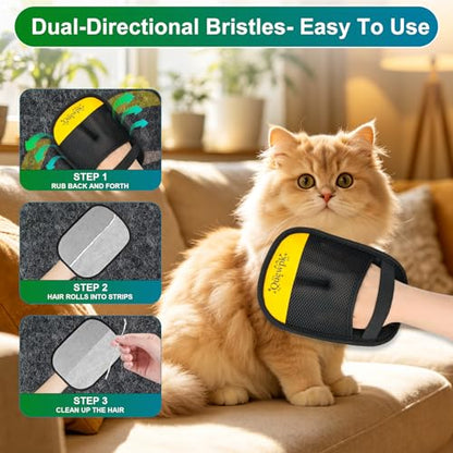 2pcs Quewpk Pet Hair Removal Glove for Dogs & Cats, Reusable Electrostatic Pet Hair Remover for Couch, Carpet, Clothing & Car Seats, Washable Fur Remover Glove for Laundry, Furniture & Pet Bed - color: 2pcs-blackyellow