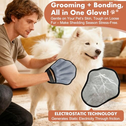 Pet Hair Removal Glove, Electrostatic Pet Hair Remover Glove for Cats & Dogs, Pet Hair Remover Tool for Laundry, Couch, Carpet, Car Seat - Upgraded Five-Finger, Reusable, Grey+Grey - color: Grey+Grey