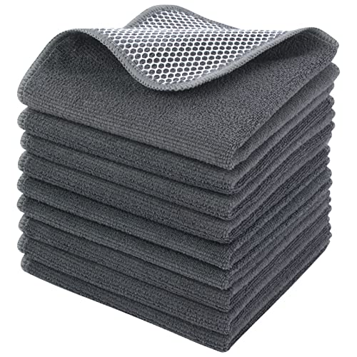 KinHwa Kitchen Washcloths for Dishes Absorbent Microfiber Dish Cloths Quick Dry Dish Rags with Poly Scour Scrub Side Ideal for Kitchen Cleaning (Gray, 12inchx12inch 9 Pack) - color: Gray, size: 12inchx12inch 9 Pack