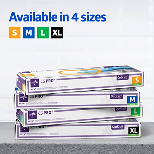 Medline CS Pro 16” Cuff Nitrile Exam Gloves, 50 Count, Medium, Powder Free, Disposable, Not Made with Natural Rubber Latex, Longer Cuff, Thicker Glove for Extra Protection - size: Medium