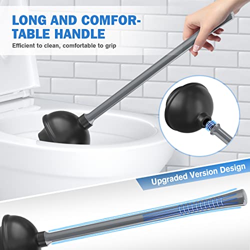 Toilet Plunger and Brush, Bowl Brush and Heavy Duty Toilet Plunger Set with Ventilated Holder, 2-in-1 Bathroom Cleaning Combo with Modern Caddy Stand for 5.7-inch Toilet Drain(Grey, 2 Set) - color: Gray