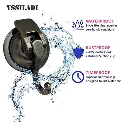Heavy Duty Vacuum Suction Shower Hooks - Glass Suction Cup Bathroom Robe Hooks, Reusable, No Hole Punched - Bronze, 4 Pack - color: Bronze, size: 4 Pack