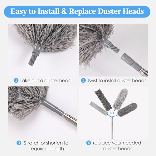 Microfiber Feather Duster Kit with Extension Pole, 7 PCS Washable Reusable Duster for Cleaning, 100'' Bendable Extendable Long Duster with Stainless Steel Pole for High Ceilings, Fans, Furniture & Car - size: 7PCS: Gap Brush & Chenille Duster & Gloves Set