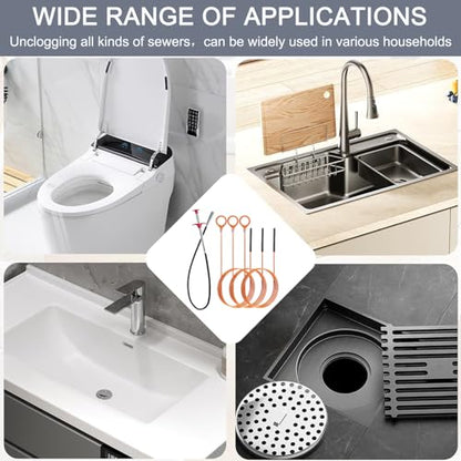 Hair Catcher Drain Auger Cleaner Tool Set - 3 × 53 Inch Sink Snake + 1 × 35 Inch Drain Clog Remover, Set For Toilet, Kitchen Sink, Bathroom Tub, Sewer，4 Pack
