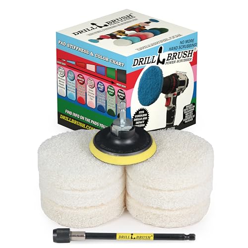 Drill Brush - Drill Power Pad Set - Bathroom - Drill Scrubber Attachment - Cleaning Pads - Shower Door - Baseboard - Power Cleaner - Bathroom Sink - Shower Cleaner - Vinyl Flooring - Scrub Pads - color: 6X White Pads