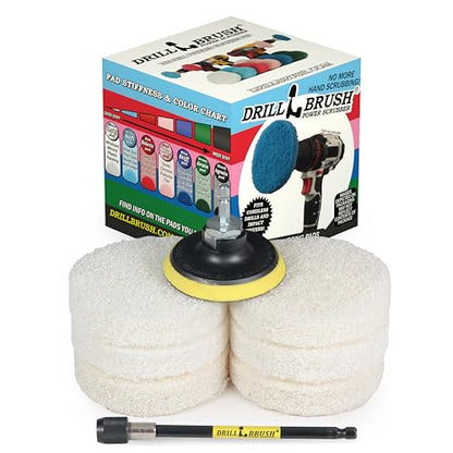 Drill Brush - Drill Power Pad Set - Bathroom - Drill Scrubber Attachment - Cleaning Pads - Shower Door - Baseboard - Power Cleaner - Bathroom Sink - Shower Cleaner - Vinyl Flooring - Scrub Pads - color: 6X White Pads