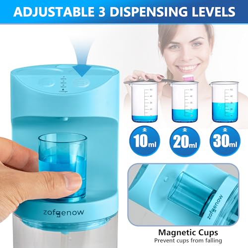 ZOFGENOW Automatic Mouthwash Dispenser for Bathroom,Bathroom Accessories 19.4 Fl Oz Dispensers with Magnetic Cups,Wall Mounted Dispenser,Suitable for All Age Groups,Blue - color: Blue