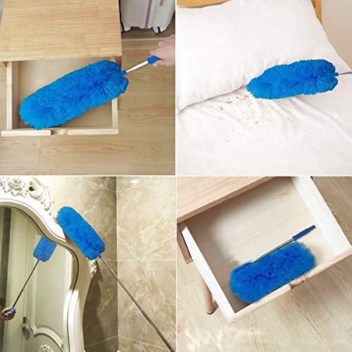 DELUX Microfiber Feather Duster Extendable Duster with 100 inches Extra Long Pole, Bendable Head & Long Handle Dusters for Cleaning Ceiling Fan, High Ceiling, Blinds, Furniture & Cars - color: Blue