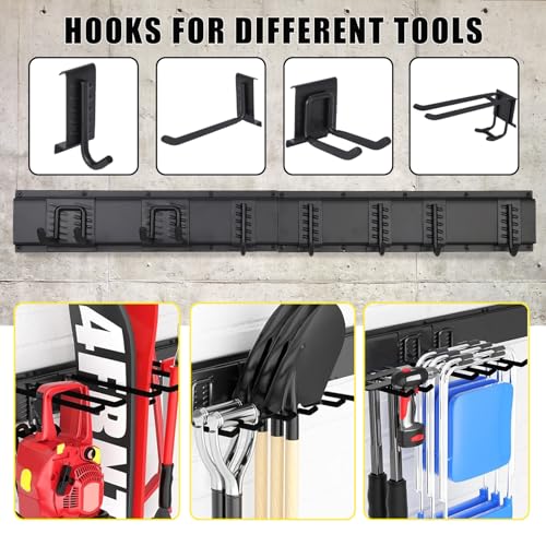 Garvee 64 Inch Garage Tool Organizer Wall Mount, Heavy Duty Garden Tool Storage Organization with 12 Adjustable Hooks, 16 Pack Yard shed Tool Organizer System for Shovel Rake Broom Ladders