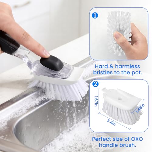 New Brush Refills for OXO New Soap Dispensing Dish Brush - 4 Pack Dish Brush Cleaning Soap Dispensing Head Replacement for Scrubber