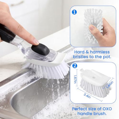 New Brush Refills for OXO New Soap Dispensing Dish Brush - 4 Pack Dish Brush Cleaning Soap Dispensing Head Replacement for Scrubber