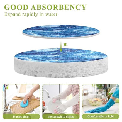 YETTASBIN Marble 3PCS Wood Pulp Scrub Sponges, Reusable Absorbent Household Cleaning Sponge Non-Scratch Kitchen Dish Sponges, Multi-Surface Safe Scrubber for Nonstick Pans, Pots