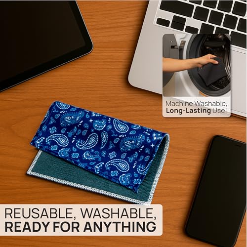 Microfiber Wholesale Quick Cloth Glasses Cleaning Cloths–5x7 Paisley Blue 2-Pack with Case | Double-Sided Lens Cleaner for Eyeglasses, Camera, Screens Glass | Reusable Microfiber Glass Polishing Cloth - color: Blue Paisley, size: 5"x7"