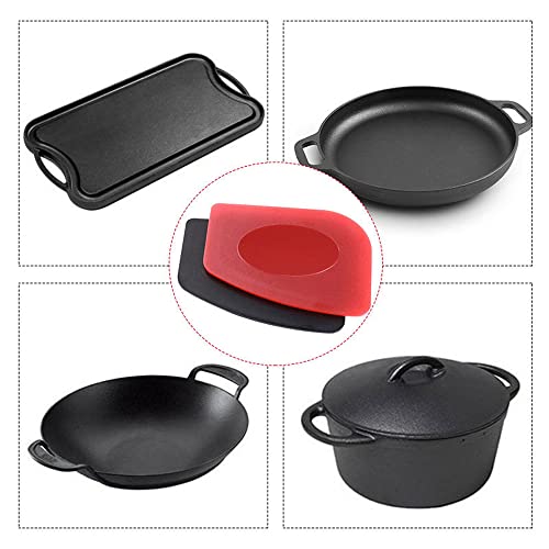 316 Upgraded Chainmail Scrubber with Silicone Handle Cast Iron Cleaner for Cast Iron Grill Pan Skillet Wok Bakeware Ergonomic to Hold Easy to Use Dishwasher Safe, Scrubber + Scraper + Towel (Red) - color: Red