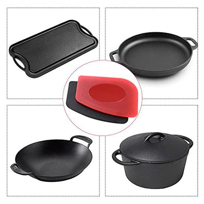 316 Upgraded Chainmail Scrubber with Silicone Handle Cast Iron Cleaner for Cast Iron Grill Pan Skillet Wok Bakeware Ergonomic to Hold Easy to Use Dishwasher Safe, Scrubber + Scraper + Towel (Red) - color: Red