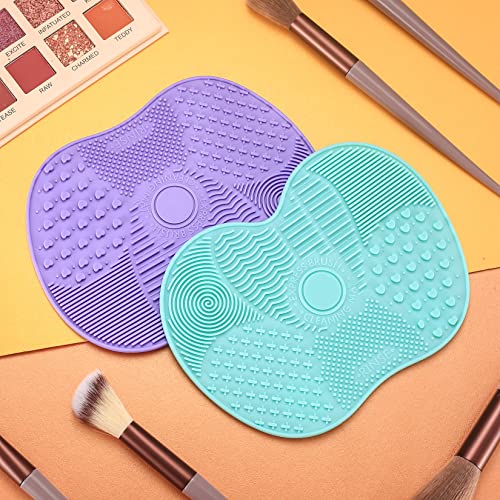 2 Pcs Silicone Make Up Brush Cleaning Mat, Makeup Brush Cleaner Mats, Cosmetic Cleaning Pads, Portable Washing Tool with Suction Cup for Makeup Cosmetic Brushes - color: Green and Purple