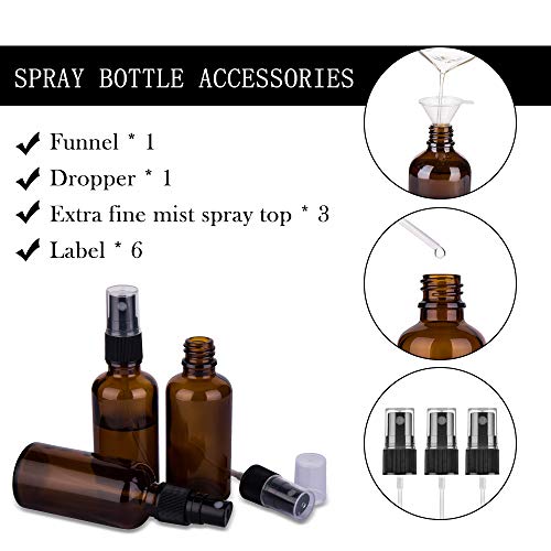 2oz Amber Glass Spray Bottles for Essential Oils, Small Empty Spray Bottle, Fine Mist Spray, Set of 3 - color: Black Amber