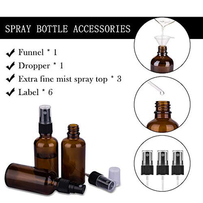 2oz Amber Glass Spray Bottles for Essential Oils, Small Empty Spray Bottle, Fine Mist Spray, Set of 3 - color: Black Amber