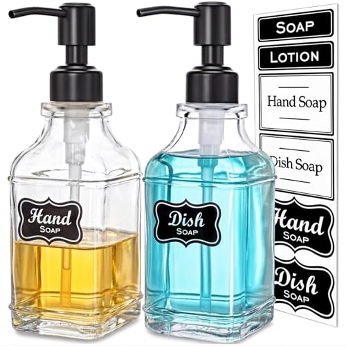JASAI 2Pack Glass Soap Dispenser with Black Rust Proof Pump, Refillable Dish Soap Dispenser with for Kitchen and Bathroom. - color: 2 Pack Matteblack