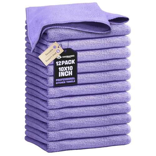 Kitchen Dish Cloths, 12 Pack, 10 x 10 Inches, Coral Velvet Kitchen Towels, Soft Lint Free Reusable Dish Cloths for Dishes, Tables and Household Cleaning, Purple - color: Purple