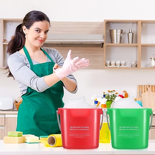Yaomiao 4 Pcs Cleaning Bucket 3 Quart Small Sanitizing Square Bucket Detergent Pail with Measurements Spout and Handle for Home Commercial Use Restaurant Kitchen Office School (Red, Green) - color: Red, Green