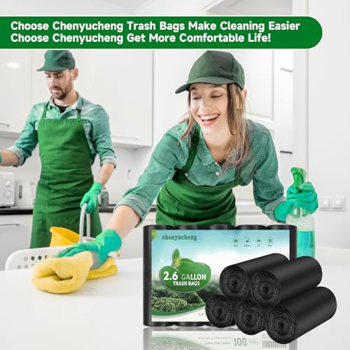 2.6 Gallon Small-Trash-Bag Bathroom Biodegradable Black - Mini Garbage Bags Compostable Unscented 100 Count Waste Basket Liners 10 Liter Tiny Kitchen Office Car Strong Thick Bulk Chenyucheng