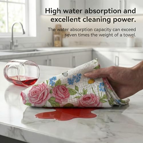 Waffle Kitchen Towels Set of 2 - Ultra Absorbent Quick Dry Dish Towels - Sustainable Reusable Cleaning Tea Towels - Lightweight Hand Towels for Kitchen & Bathroom, 16” x 28” (Plants) - style: Plants