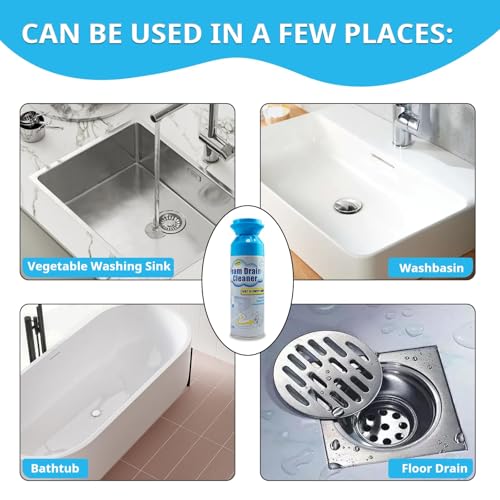 Drain Cleaner, Foaming Drain Cleaner and Deodorizer, Sink Cleaning Foam, Drains Clog Remover for Kitchen Bathroom Drains, Sinks, Tubs (2PCS)