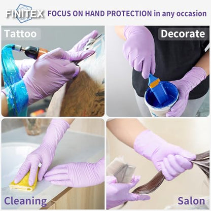 FINITEX Nitrile Disposable Latex-Free Gloves Purple - 5mil 100PCS Latex/Powder-Free 12inch Cleaning Medical Exam Food Glove - color: Purple (Small 100)