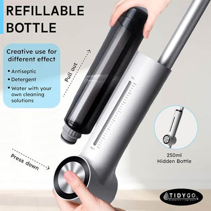 Spray Mop with Microfiber Cleaning Pads, Paddle Brush, 360° Swivel Head, and 250 mL Refillable Bottle, Deep Floor Bathroom, Kitchen, and Whole Home Clean, Includes Paddle Brush