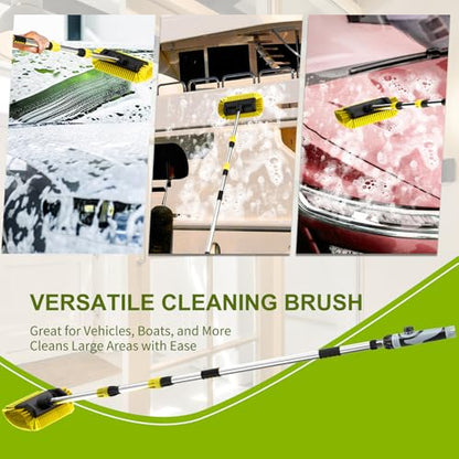 SISUPASSIE 12FT Car Wash Brush with Long Handle, Telescopic Car Wash Brush with Soap Dispenser, 12-Inch Soft Bristle Car Cleaning Brush for Cleaning Car, RV, Truck, Boat, Solar Panels, Yellow