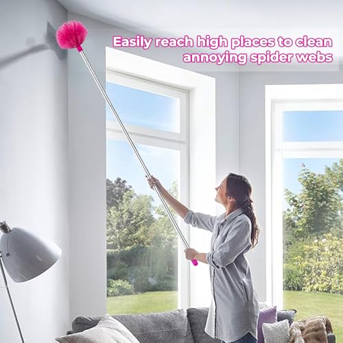 CALBEAU Ceiling Fan Cleaner Duster with 60 inch Extension Pole, Dusters for Cleaning High Ceiling Fan Blades, Dusters Kit with Storage Bag, Cleaning Tools for Families (13pcs) - color: Pink