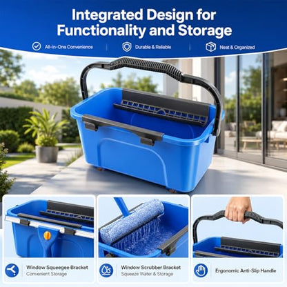 Window Cleaning Kit with Extension Pole,Professional Window Washing Kit with Bucket, 79" Window Squeegee with Microfiber Scrubber Scraper,Window Cleaner Tool for Commercial, Home,Outdoor