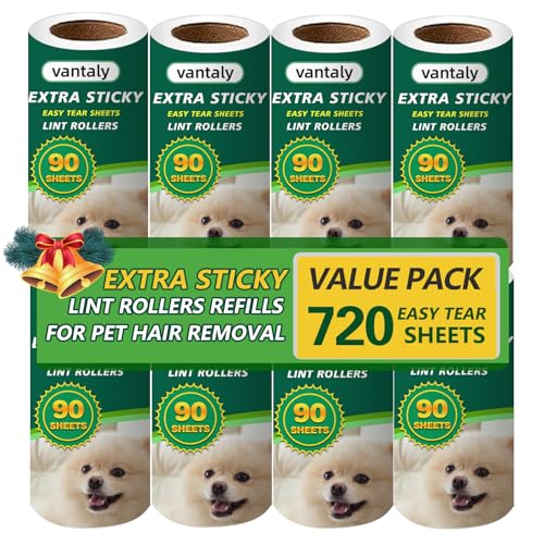 Extra Sticky Lint Roller Refills,Fits Most 3.9"-4" Standard Size Lint Roller with Inner Diameter at 1.5", 8 Pack with 720 Sheets Total, Pet Hair Remover for Clothes, Car, Furniture - size: 720 Refills