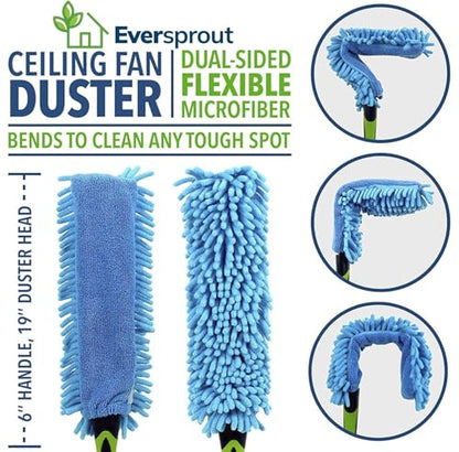 EVERSPROUT Flexible Microfiber Ceiling & Fan Duster (Pole Sold Separately) | Extra-Long 25'' Duster | Removable & Washable Sleeve | Bends to Clean Any Fan Blade | Twists onto Standard Threaded Poles