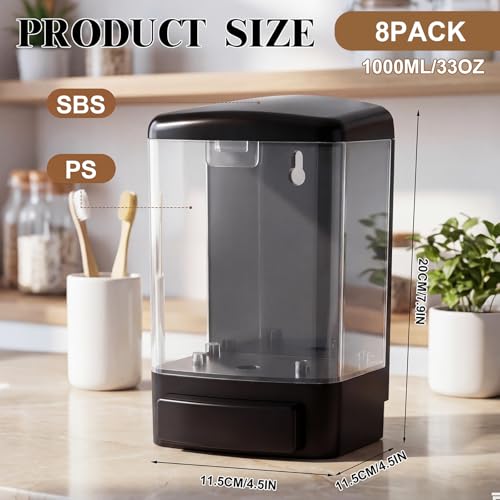 Hushee 8 Pcs Plastic Wall Mounted Soap Dispenser Commercial Manual Soap Containers Wall Dispenser for Kitchen Shower Hotel Liquid Shampoo Gel Chamber (33.8 oz 1000 ml,Black and Clear) - color: Black and Clear, size: 33.8 oz 1000 ml