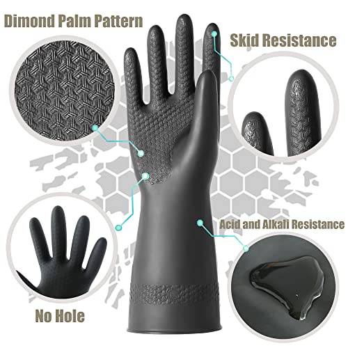 Chemical Resistant Latex Gloves,Cleaning Protective Safety Work Heavy Duty Rubber Gloves, S-M-L-XL Size, Black 1 Pair - color: L/12.6''